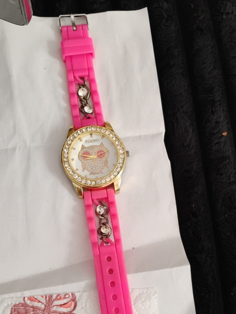 PINBO OWL RHINESTONE ENCRUSTED TIME PIECE GOOD CONDITION